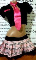 Ролевой костюм школьницы черный с розовым галстуком, фото 3