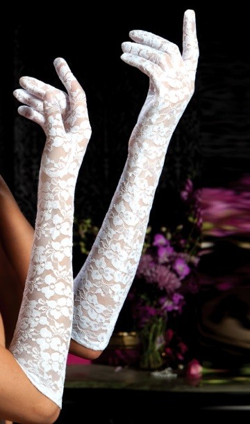 Ажурные перчатки белые до локтя, фото