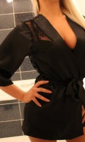Шелковый черный халат с гипюровой спиной, фото 4
