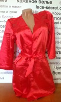 Шелковый красный халат с гипюровой спиной, фото 4