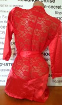 Шелковый красный халат с гипюровой спиной, фото 5