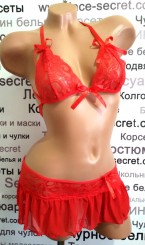Красное эротическое белье кружевное с юбкой, фото 3