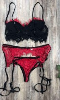 Ажурный эротический набор белья черный с красным П-604 фото 3
