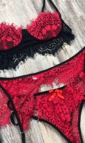 Ажурный эротический набор белья черный с красным П-604 фото 4