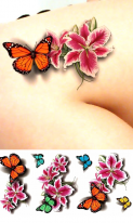 Био тату переводное бабочки и цветы, фото 2