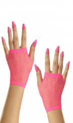 Перчатки в сетку с открытыми пальцами ярко розовые, фото