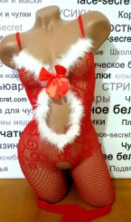 Боди комбинезон Magali Christmas красный c боа из перьев и пухом, фото 2