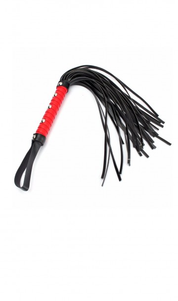 Плетка с хвостиками черная с красной ручкой, фото