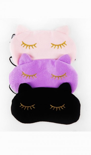 Маска для сна в виде кота черная розовая фиолетовая, фото