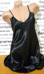 Атласный халат с пеньюаром черный, фото 3