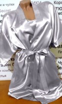 Атласный халат с пеньюаром серебрянный, фото 3