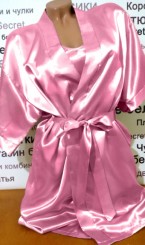Атласный халат с пеньюаром светло-розовый, фото 2