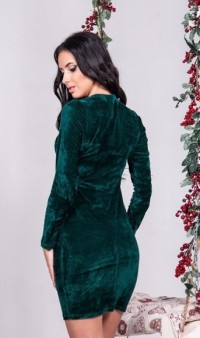 Бархатное платье со шнуровкой зеленое Д-345 фото 2