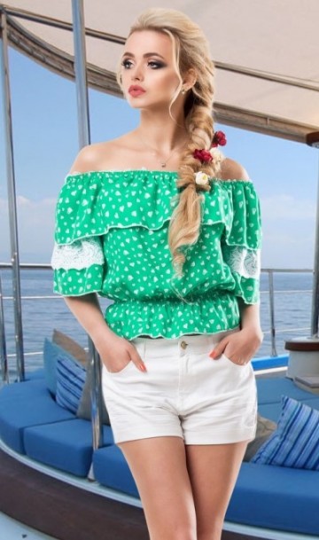 Блуза с открытыми плечами зеленая СК-116