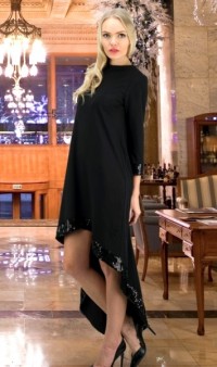 Черное платье со шлейфом сзади Д-255