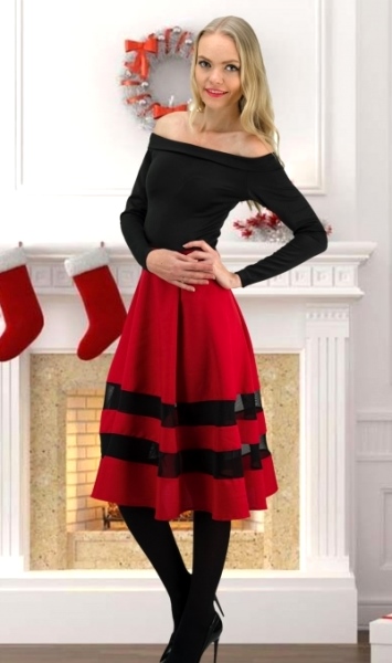 Красное платье с черным верхом Д-253