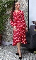 Модное платье в горошек красное Д-237 фото 2