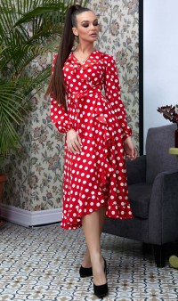 Модное платье в горошек красное Д-237 фото 2