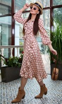 Модное платье в горошек персиковое Д-268 фото 2