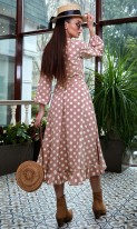 Модное платье в горошек персиковое Д-268 фото 3