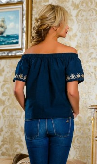 Блуза темно синего цвета с открытыми плечами СК-142 фото 2