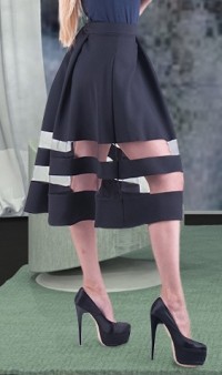Черная юбка с полосками из сетки Л-127