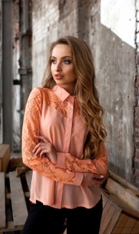 Кружевная блуза персиковая СК-153