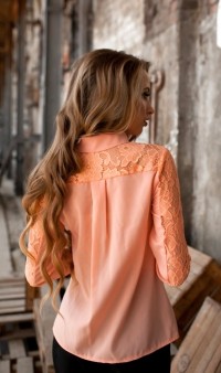 Кружевная блуза персиковая СК-153 фото 2