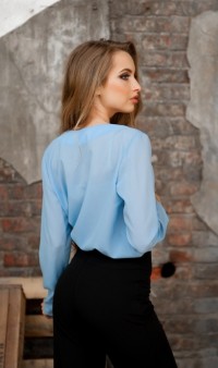 Стильная блуза с запахом голубая СК-170 фото 2