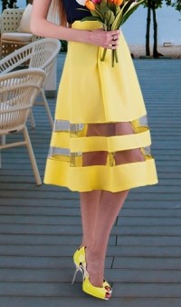Желтая юбка с полосками из сетки Л-129