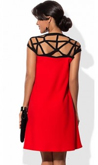 Ажурное платье красно черное с ажурно переплетённым декольте, фото 2