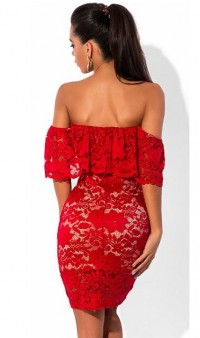 Гипюровое платье с открытыми плечами красное, фото 2