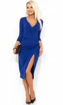 Красивое синее платье с имитацией запаха Д-470