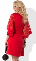 Красное платье с пышными рукавами с вышивкой Д-437 фото 2