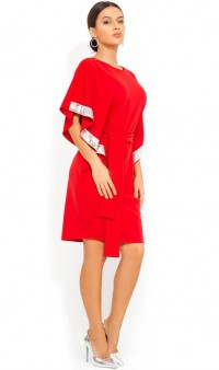 Красное платье с рукавами кимоно расшитыми пайеткой Д-462
