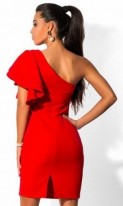 Платье на одно плечо с воланами красное Д-506 фото 2