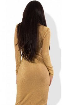 Платье-водолазка золотое из люрекса на трикотаже, фото