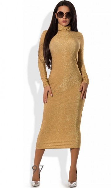 Платье-водолазка золотое из люрекса на трикотаже, фото 2