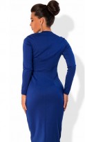 Приталенное синее платье с квадратным вырезом, фото 2