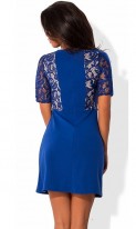 Синее мини платье с боковыми гипюровыми вставками, фото 2