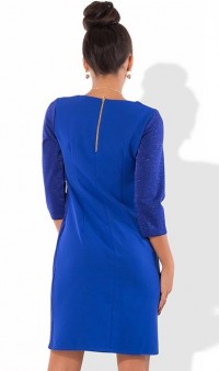 Синее платье-футляр с люрексом и карманами на молниях, фото 2