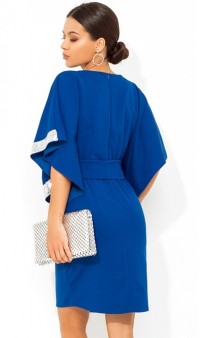 Синее платье с рукавами кимоно расшитыми пайеткой Д-461 фото 2