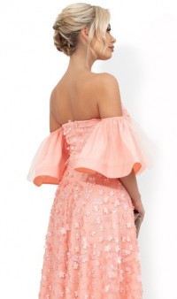 Вечернее персиковое платье в пол с декольте-сердце Д-816 фото 2