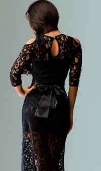 Ажурное черное платье в пол с рукавом три четверти, фото 2