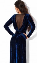 Бархатное эксклюзивное вечернее платье синего цвета, фото 2