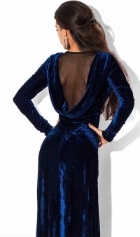 Бархатное эксклюзивное вечернее платье синего цвета, фото 2