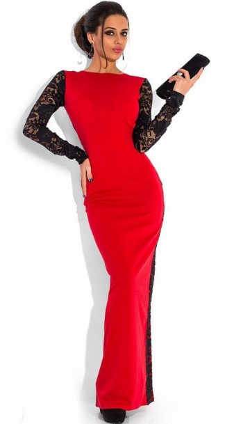 Гипюровое двустороннее вечернее платье в пол красное фото