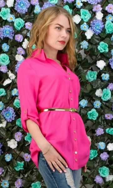Ярко-розовая рубашка с поясом СК-356