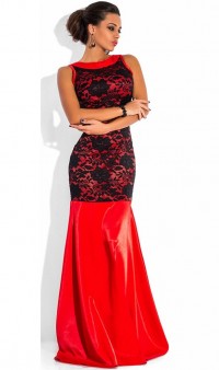 Красное платье в пол из королевского атласа, фото