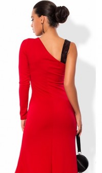 Красное платье в пол с асимметричным декольте, фото 2